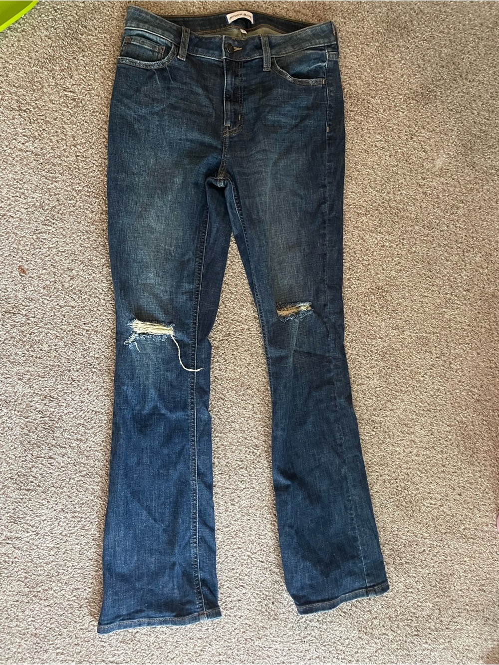 Dark Blue Distressed Flare Jeans